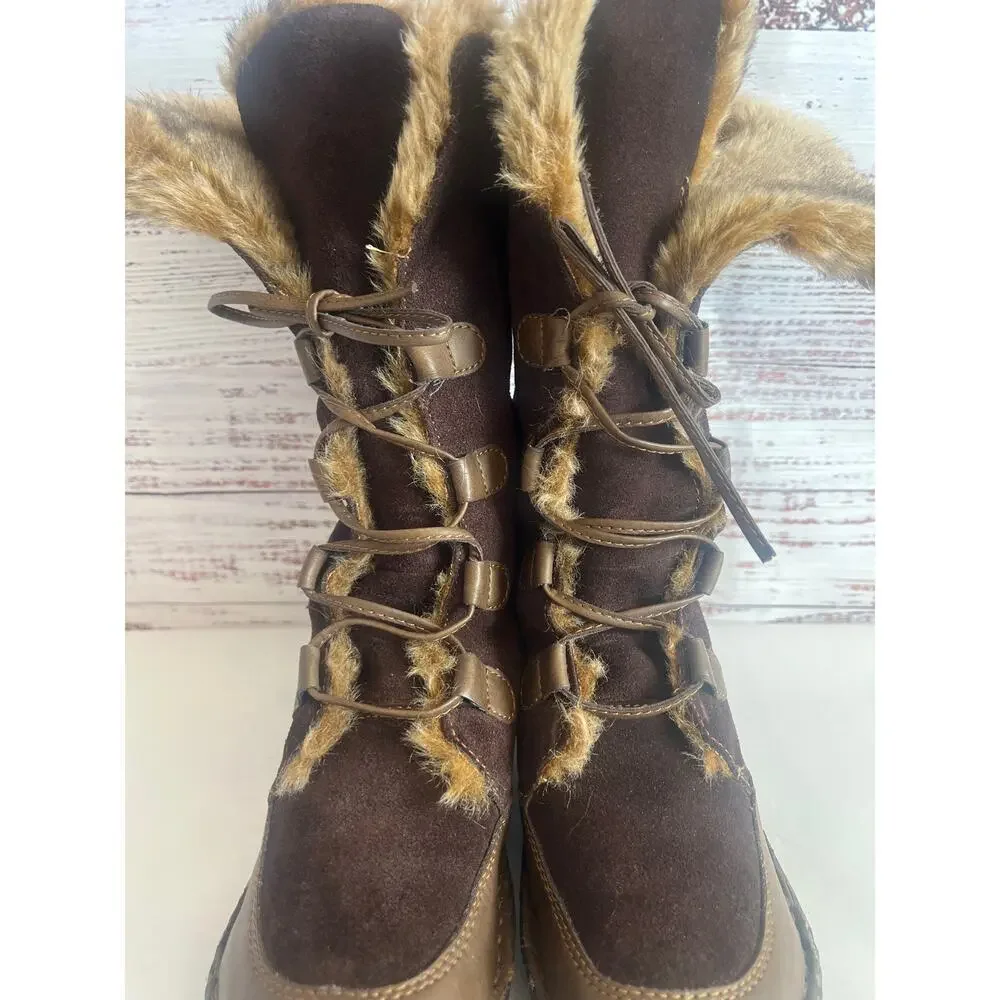 B.O.C. Born Winter Suede Shearling Lace Up Women's Brown Boots Size 6.5
